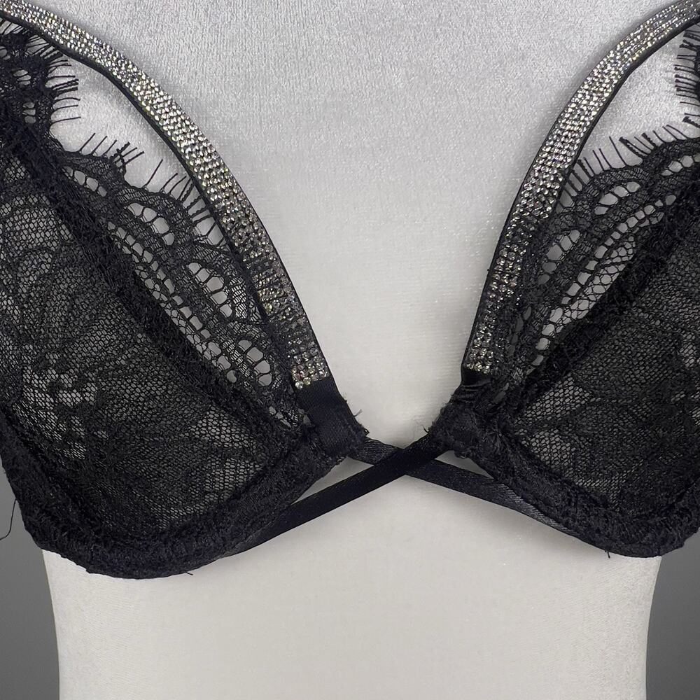 Victoria's Secret‎ Very Sexy Low Cut Demi Bra With Rhinestones Black 32C NWT - Picture 5 of 9